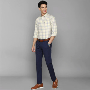 Men Navy Blue Cotton Slim Fit Trousers